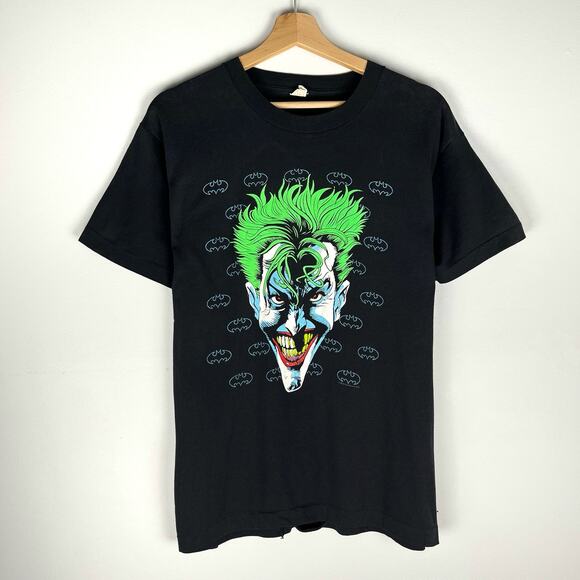 The Joker 1989 Mens Black Graphic T Shirt 80s Batman DC Comics Large Tee - Picture 1 of 14